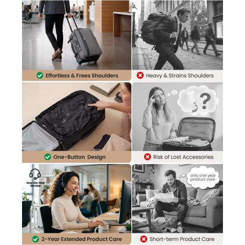 Fanwoli Rolling Vacuum Backpack Travel with One-Button Compression, Expandable Carry-On Suitcase Luggage, Approved TSA Lock & Water-Proof Laptop Compartment for Outdoor/Family/Business Trips