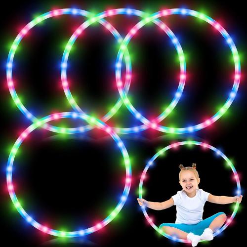 Jerify 4 Pack LED Hoop Light up LED Glowing Lights Fitness Exercise Hoops 10 Color Changing Exercise Glowing Hoop for Halloween Party Favors Dance Dark Fitness
