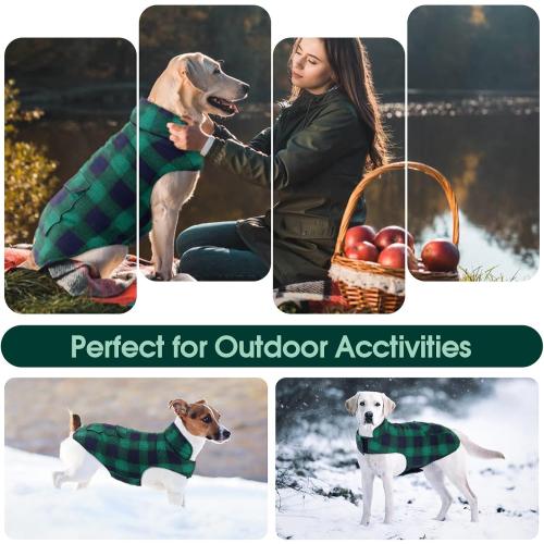 Kuoser Winter Coat, British Style Jacket for Medium and Large Dogs | Warm Windproof Puppy Cold Weather Clothes Vest, Reversible, Green L