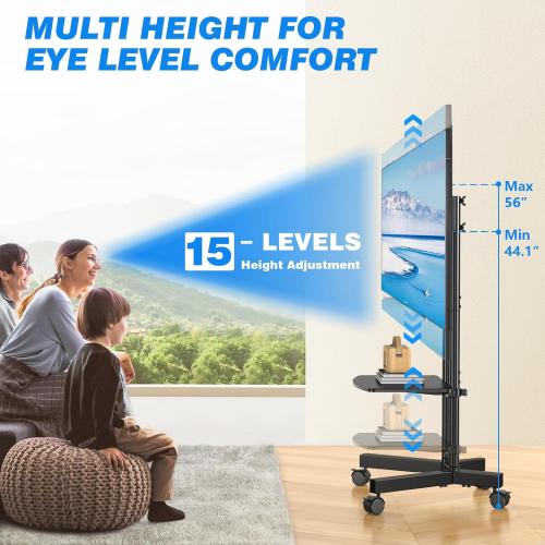 Rfiver Rolling TV Stand with Laptop Shelf, Mobile TV Stand with Upgraded Wheels for 32-75 Inch TVs, Height Adjustable Mobile TV Cart up to 88lbs, Portable TV Mount Stand for Outdoor, Home, Office