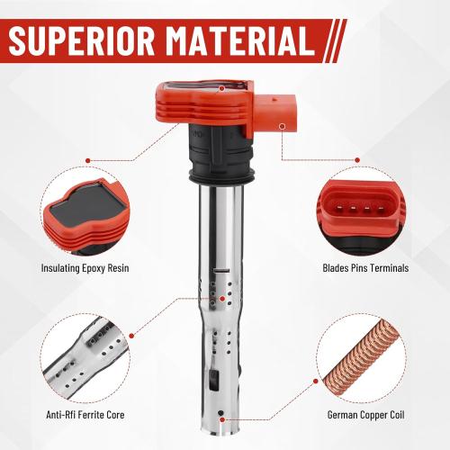 Ignition Coil Packs UF529 & Spark Plugs Set of 4,Compatible with Audi Volkswagen VW 2005-2016 A3 A4 A5 R8 A6 A7 Q7 S4 TT 2006-2016 Jetta MK5 MK6 GTI Rabbit Golf Passat CC Tiguan,OE Replace C1631 UF575