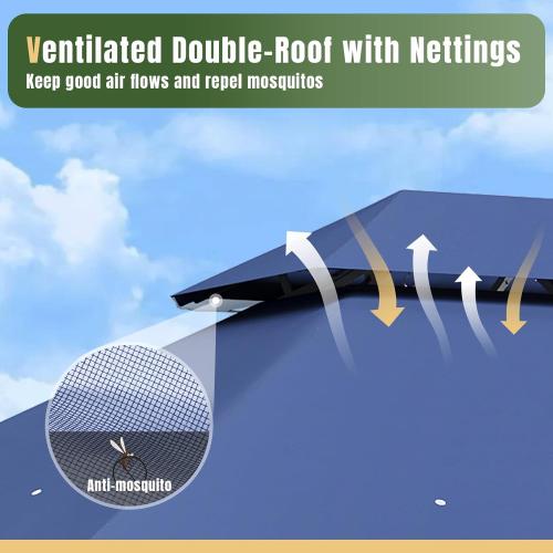 AOXUN Outdoor Gazebo for Patio 10x12, Metal Frame Canopy with Double Roofs, Heavy Duty Party Tent and Shelter with Mosquito Netting and Privacy Screen for Backyard, Lawn, Garden, Deck