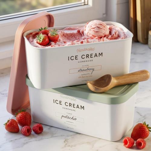 ZICOTO Set of 2 Reusable Ice Cream Tub Containers 2 Quart Each with Lids