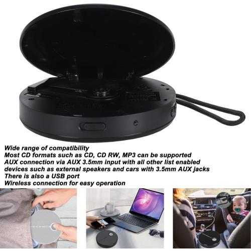 Color Black CD Player Portable, Desktop CD Music Player with Bluetooth and Speakers, Memory Play, Support Most Cd Formats Such As Cd, Cd Rw, Mp3, Anti Skip Rechargeable CD Players for Home