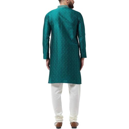 Sojanya Large (Since 1958 Men'S Silk Blend Gold Kurta And Off White Churidar Pyjama Set