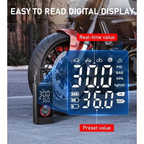 Tire Inflator Portable Air Compressor, 150PSI Cordless Air Pump for Car Tires, Bike Tire Pump with Pressure Gauge, Auto Shut Off, LED Light for Car Motorcycle Bicycle