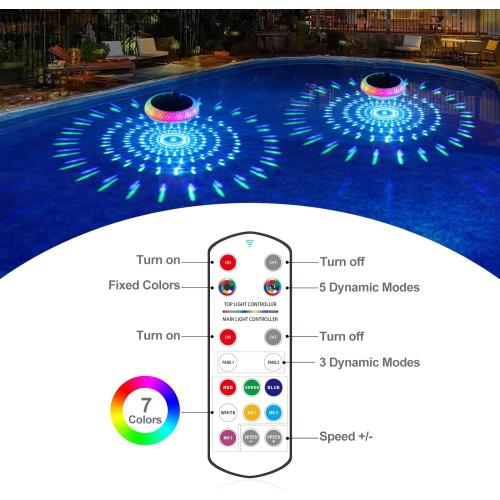 Askyli Floating Pool Lights Solar with Remote, 7.6 Inch RGB Up and Down Color Changing Solar Pool Lights That Float with Dynamic Lighting Effects, Floating Light for Pools, Party, Decor(2)