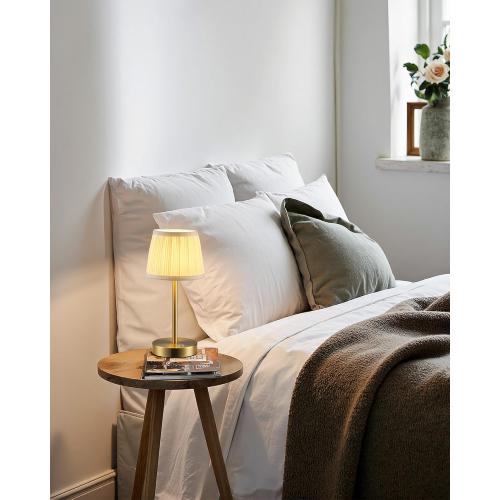 PUSU Cordless LED Gold Table Lamps, Rechargeable 4000mAh 3 Way Dimmable Bedside Small Lamp with Fabric Shade, Lighting for Bedroom, Kids Room, Bathroom, Kitchen, Decor, Gift, Night Light