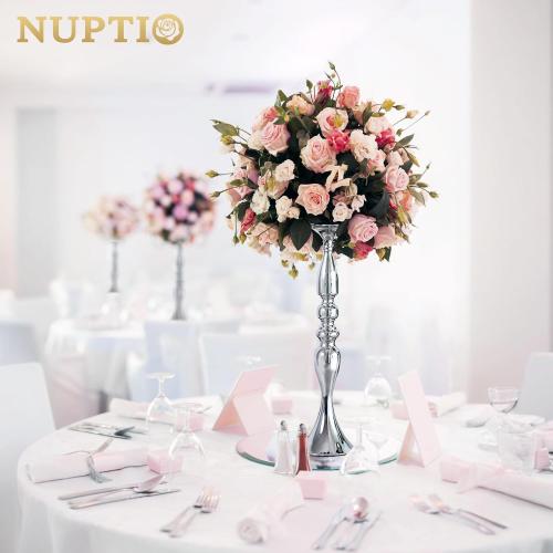 19.7, Silver, 2 Pcs Versatile Metal Flower Arrangement, Candle Holder Stand Set Candlelabra for Wedding Party Dinner Centerpiece Event Road Lead Restaurant Hotel Decoration (Silver, 19.7 H)