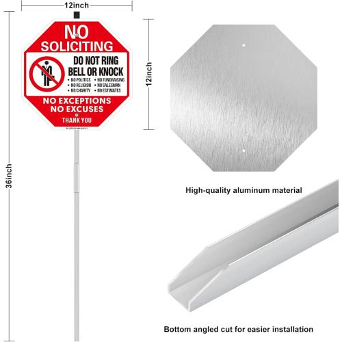 No Soliciting Sign for House With Stake - 12W x 36H Aluminum Do Not Ring Bell or Knock Sign - No Exceptions for Yard, Easy Install, Weather Resistant