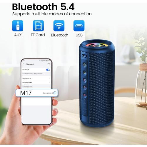 Portable Bluetooth Speaker, 2026 Bluetooth 5.4 Wireless Speaker with 20W HD Loud Stereo Sound, 20H Playtime, LED Lights, IP7, TWS Pairing, Built-in Mic, for Outdoor, Home, Beach, Party, Gift, Blue