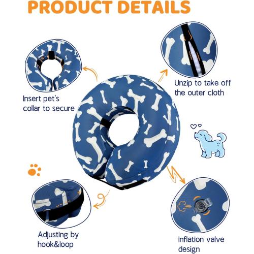 Supet Inflatable Dog Cone Alternative After Surgery - Neck Donut Recovery E-Collar for Neuter - Soft Cone for Small, Medium, Large Dogs