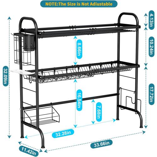 HOWDIA Stainless Steel 2-Tier Over The Sink Dish Drying Rack with Utensil Holder, Large, for Kitchen Counter