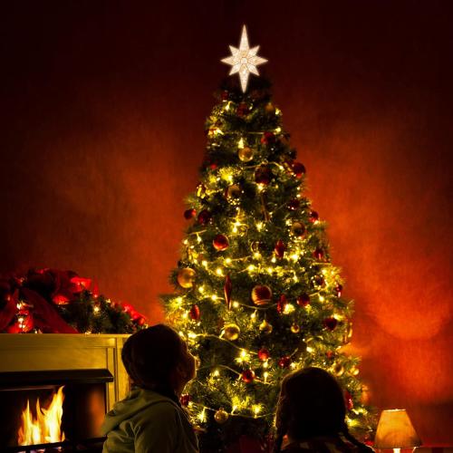 12 11LED Lighted Christmas Tree Topper, Golden Bethlehem Star Treetop with Warm White Fairy Lights, Holiday Christmas Tree Decorations…