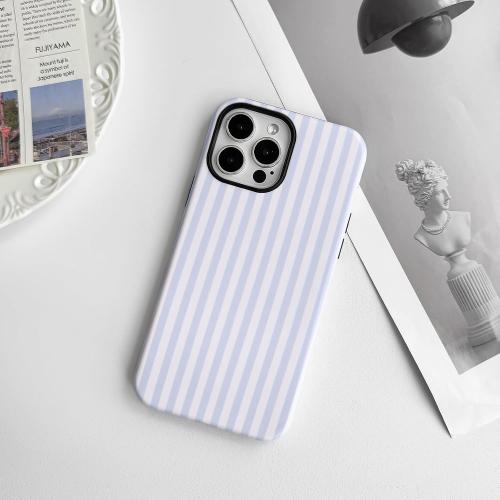 NITITOP Compatible with iPhone 14 Pro Max Case Matte Cute Vertical Stripes for Women Girls Men Boy Striped Pattern Hybrid 2 Layers Back Shockproof Protective Cover - Light Blue