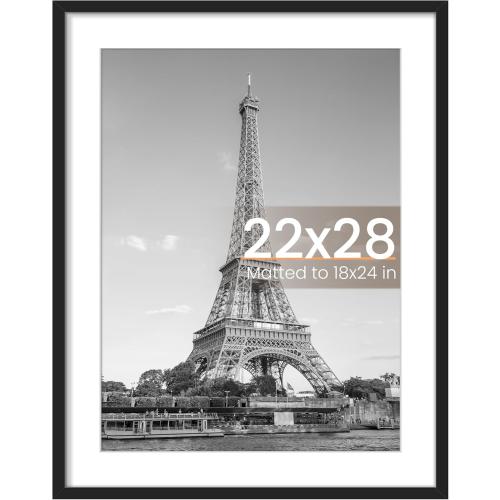 upsimples 22x28 Poster Frame, Display Pictures 18x24 with Mat or 22 x 28 Without, Wall Hanging Picture Frames, Black, 1 Pack