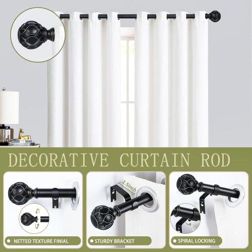 Black Adjustable Curtain Rods for Windows:Farmhouse Heavy Duty Curtain Rod for Bedroom Living Room,Boho Decorative Rustic Drapery Rods with Vintage Coastal Finials,Matte Black 2 Pack 18-45