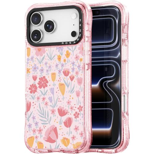 for iPhone 17 Pro Max Case Cute - Military-Grade 20 ft Drop Protection Shockproof Phone Case - Funny Pink Floral Design (6.9) Glitter Pink