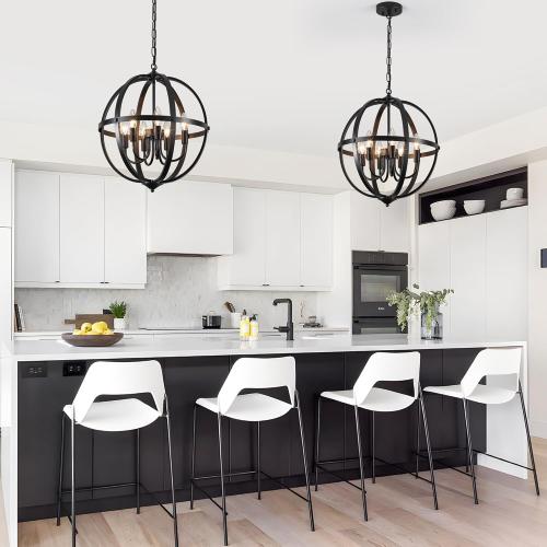 Black Orb Chandelier 6-Light, 17.12'' Small Metal Industrial Globe Pendant Light, Adjustable Hanging Ceiling Light Fixtures, Ceiling Chandelier Light for Kitchen, Dining Room, Foyer