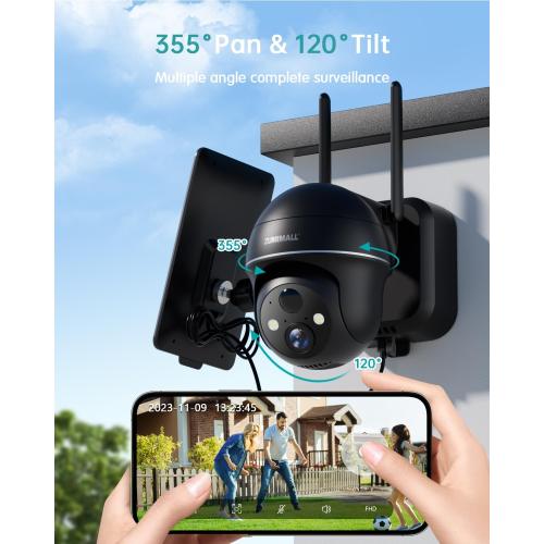 ZUMIMALL Solar Security Cameras Wireless Outdoor, 360° View Outdoor Camera Wireless Solar Powered,2.4G WiFi，2K/3MP Color Night Vision,2-Way Talk, PIR Motion Alert, Cloud Storage, Work with Alexa