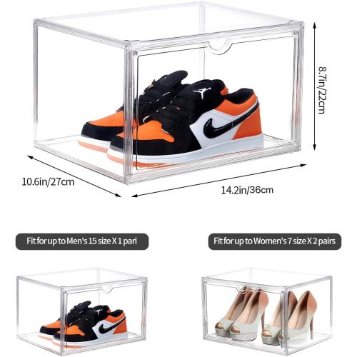 Sneaker Shoe Display Case,Shoe Box with Clear Magnetic Door,Thicken & Sturdy Organizer Containers Stackable,Fit Shoe Size Up to US 14 (X-Large) (X-Large)