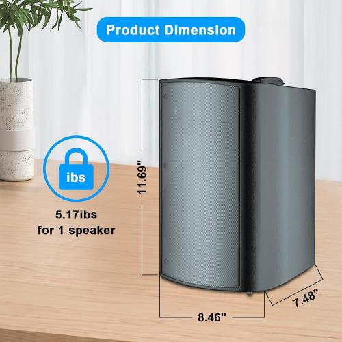STUDIOFINIX 800W 6.5 Inch Outdoor Bluetooth Speakers Waterproof Wired with Multifunctional Amplifier Wall Mount Weatherproof Loudspeaker System for Patio Garden Poolside Home(4 Speakers,Black)