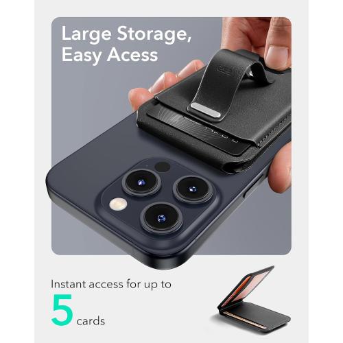 ESR for MagSafe Wallet Stand w Grip, RFID Blocking w MagSafe Ring, 5 Card Holder for Phone Case, Magnetic Wallet for iPhone 17/16/15/14/13/12(Not for Mini), Selected Samsung, Adjustable Stand, Black