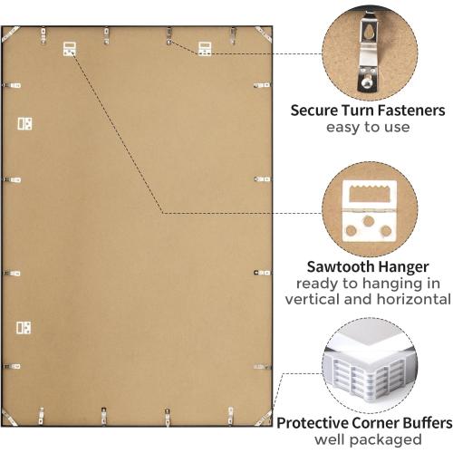 27x40 Metal Picture Frame with 24x36 Mat, Brushed Aluminum Finish, Tempered Glass Front, and Attached Hanging Hardware - Versatile Wall Display Frames for Vertical or Horizontal Orientation(Black,