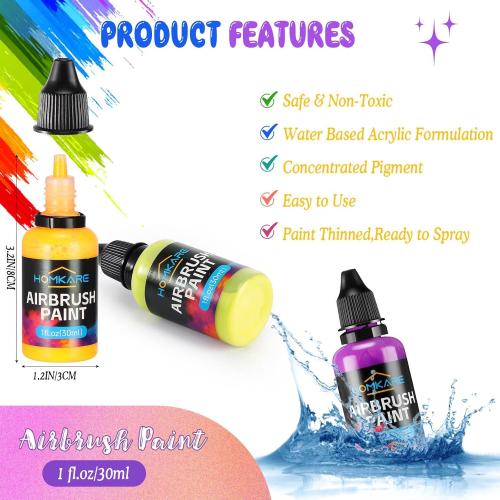 30ml Bottles of Airbrush Paint, 16 Colors Airbrush Paint Set, Water Based Air Brush Paints, Ready to Spray, Air Brush Painting Set, 30ml/Bottle