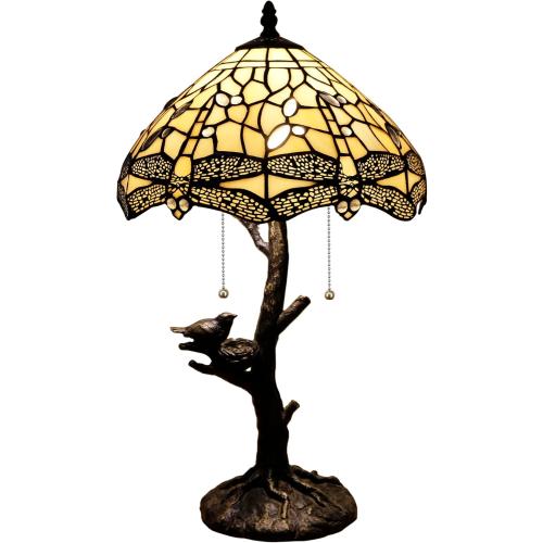 Tiffany Lamp Shade Replacement Only 12X6 Inch Stained Glass Style Lampshade with Cap fit for Table lamp Pendant Light Ceiling Fixture (Cream Dragonfly)