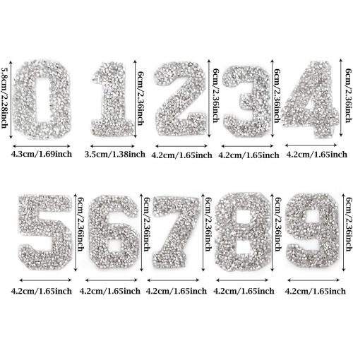 8PCS Number 0-9 Rhinestone Patches Appliques Clothing Repair Decoration Patches for DIY Accessory