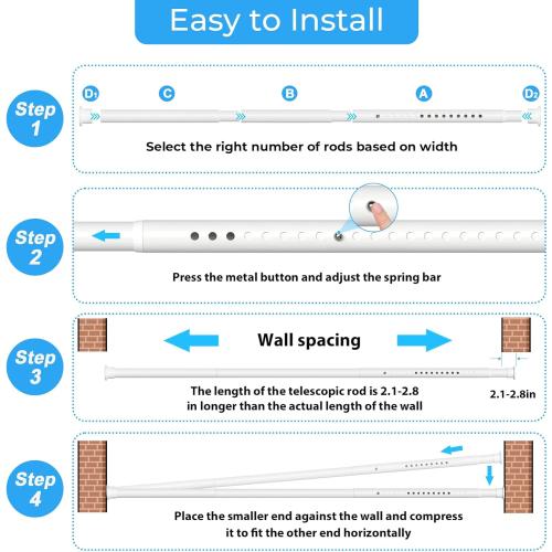 Tension Curtain Rod 64-120 Inches, Heavy Duty Tension Rod for Windows, No Drilling Adjustable Curtain Rod for Patio, Renter Friendly Pressure Curtain Rods for Room Divider, Outdoor, White