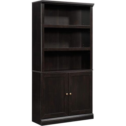 Sauder Select Book Shelf, Bookshelf with Storage, Library Bookcase with Doors and Adjustable Shelves, in Estate Black