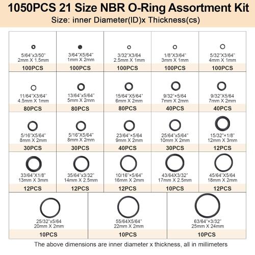 Romeda O Ring Kit 1050 PCS, O Ring Assortment Kit 21 Size, Metric Nitrile Rubber O Rings for Car Auto Vehicle Repair Faucet Plumbing Air or Gas Sealing Connections Resist Oil and Heat