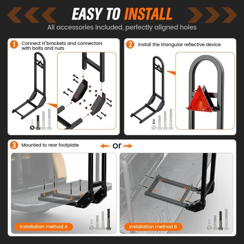 Golf Cart Rear Seat Grab Bar, Fits Club Car EZGO Yamaha(2 2) /(4 2) Passenger Golf Cart with Metal Footplates, Universal Golf Cart Safety Grab Bar, Detachable & Easy to Install