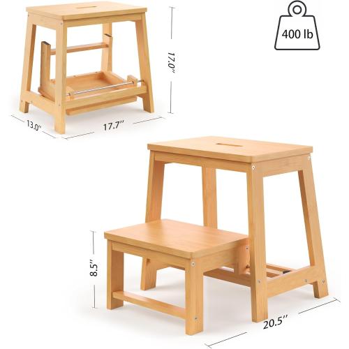 Bamboo Folding Step Stool with Sturdy Structure and Wide Stepping Surface for Safety, Multi-Purpose Foldable Step Ladder for Bathroom,Bedroom,Kitchen Step Stools for Kids & Adults, 400 lbs