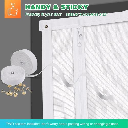 Reinforced Cat Screen Door, 38X83” Heavy Duty Pets Proof Screen Door with Bilateral Zipper, Prevent Dogs Cats Running Out from Home, Bedroom, Living Room, Kitchen Patio Door (White)