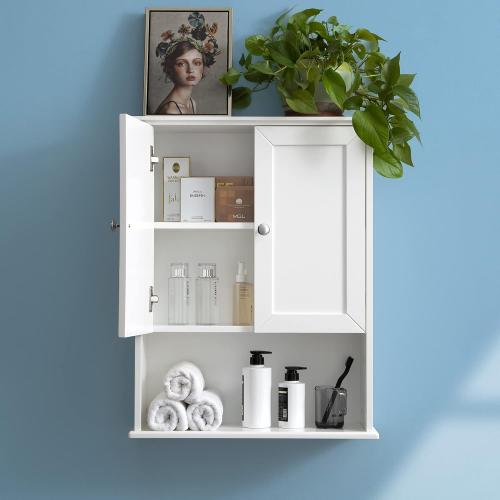 VANIRROR White Bathroom Wall Mounted Cabinet Wooden Over the Toilet Storage | Above Toilet Medicine Cabinets with 2 Door & Adjustable Shelf for Kitchen, Laundry Room, Entryway,Durable MDF Construction