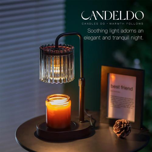 Candle Warmer Lamp with Timer: Black Candle Warming Lamp with 2 Bulbs Height Adjustable Wax Melt Warmer Dimmable Modern Bedroom Decor Gift for Women