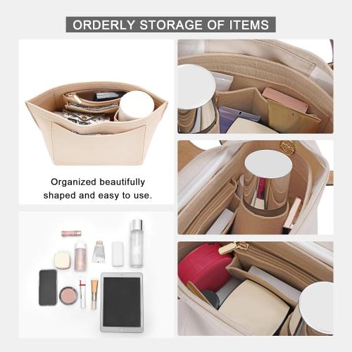 Felt Purse Organizer Insert for Longchamp Le Pliage L Handbag Insert (Large, Beige)