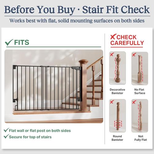Cumbor Expandable 31.6-48 No Bottom Bar Baby Gate for Stair, Wide Dog Gate | 2-in-1 Hardware Mounted, 28 Tall Pet Gate for Doorways with Large Walk Thru Door, Child-Proof Safety Gate for Kids (Black)