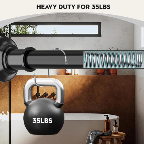 Black Tension Shower Curtain Rod 1.1 Diameter Heavy Duty Stainless Steel Adjustable Spring Tension Rods 30 to 88 inch No Drill Shower for Bathroom Windows Outdoor No Slip No Rust