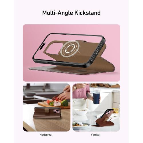 LUMARKE Designed for iPhone 13 Mini Wallet Case - Detachable Flip Folio Cover - RFID Blocking 4 Card Slots Holder - Leather Magnetic Kickstand - Protective Phone Case 5.4, Glossy Brown