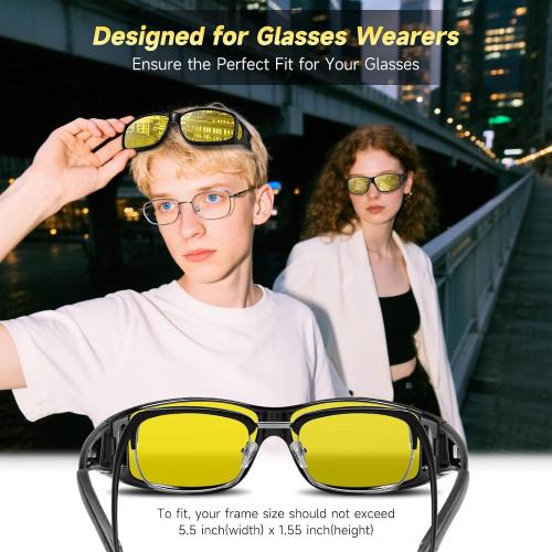 Night Driving Glasses Night Vision Glasses Fit Over Glasses Polarized Anti-Glare UV400 Gift for Men Women