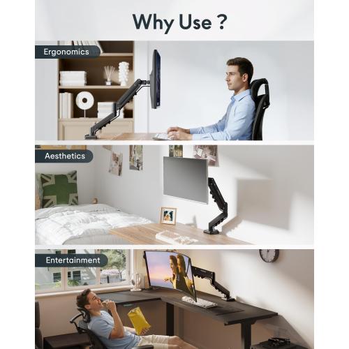 Flexispot Single Monitor Arm, 17-32 Inch Monitor Mount up to 19.84 lbs, Fast Install VESA Mount for Home Office Gaming, Full Adjustable Gas Spring with C-Clamp and Grommet Base, Black