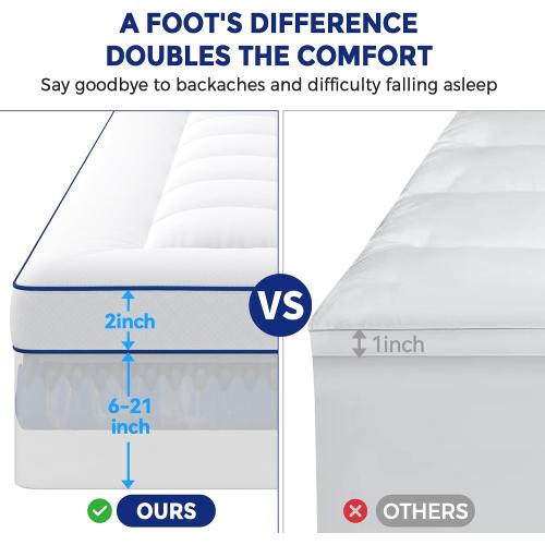 Vipfree King Dual Layer 4 Inch Memory Foam Mattress Topper, Relax Body, Relieve Pain and Aid Sleep - 2 Inch Fluffy Pillow Top King Mattress Topper and 2 Inch Cooling Gel Memory Foam, 2X Support