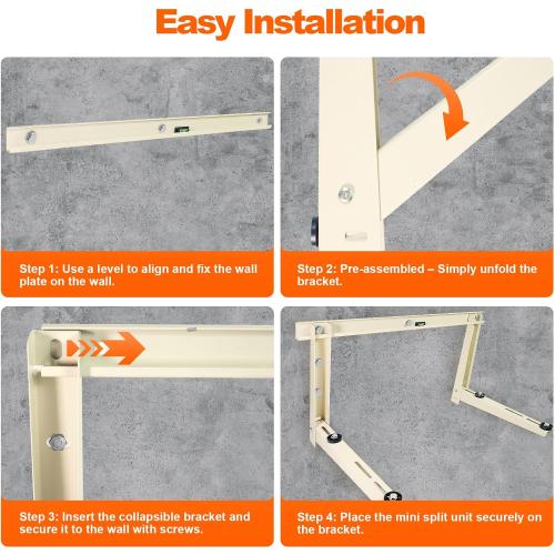 Wall Mounting Bracket for Mini Split AC – Heavy Duty Steel Support for 9,000–36,000 BTU Units – 363lbs Capacity – Rust-Proof Powder Coated, Outdoor Condenser Wall Mount