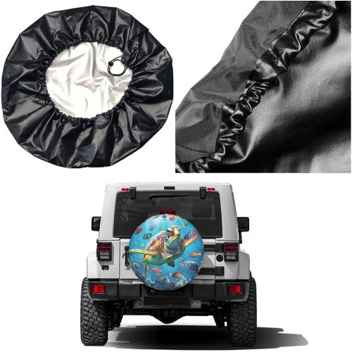Dujiea Marine Funny Sea Turtle Fish Spare Tire Cover, Universal Wheel Tire Cover Dust-Proof Tire Protectors for Trailer Rv Van SUV Truck Camper and Many Vehicle 14 15 16 17 Inch