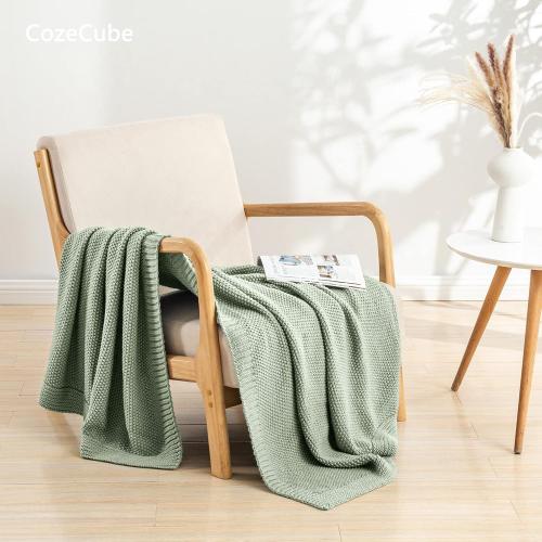 CozeCube Sage Green Throw Blanket for Couch, Soft Cozy Cable Knit Throw for Bed Sofa Living Room, Lightweight Warm Decorative Farmhouse Christmas Blanket, 50x60, Sage Green