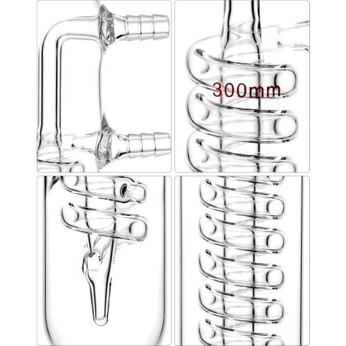 QWORK Glass Reflux Condenser 24/40 - Large Cooling Capacity, Borosilicate Glass, Organic Chemistry Lab Glassware, 175mm in Coil Length 390mm in Overall Height